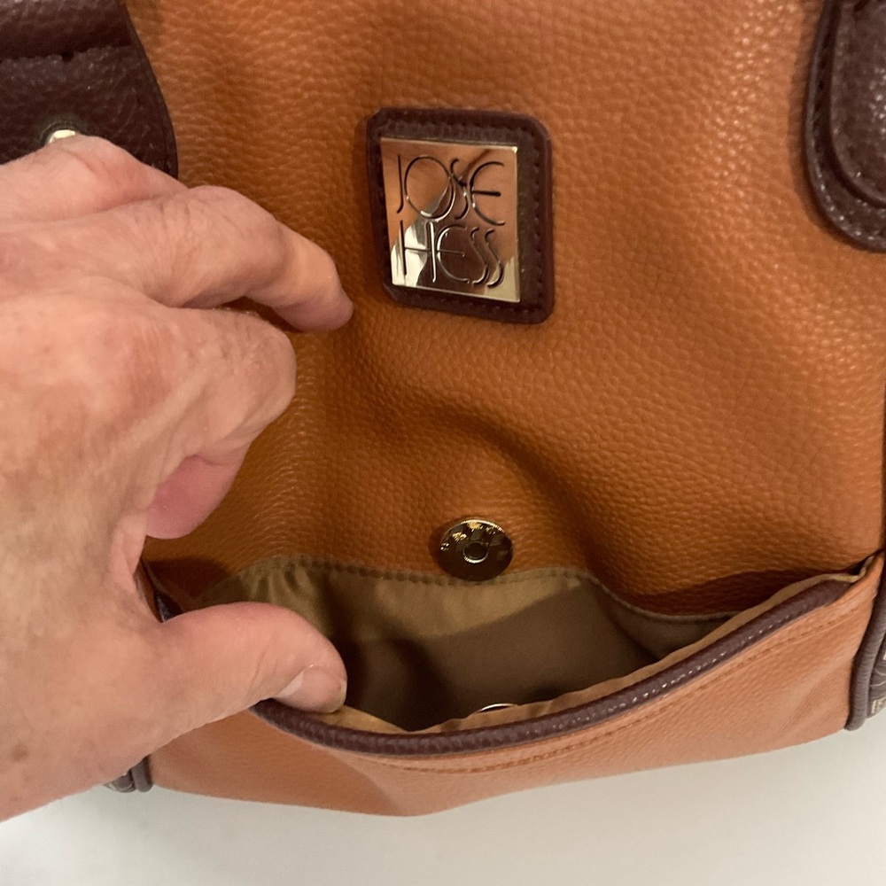Jose Hess Faux Leather Madison Avenue Mocha Dual Strap Bag; Snap Front Pocket - Picture 8 of 15